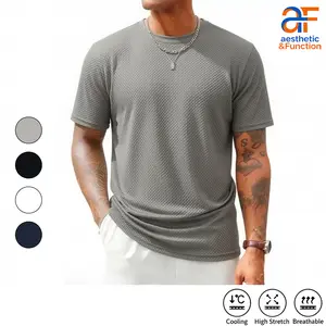Men's Male Bamboo Joint Bubble Jacquard Ice Silk Mesh Round-Neck T-Shirt, Breathable Quick-Dry Sweat-Wicking Lightweight Short-Sleeve Loose Athletic Activewear for Summer Running