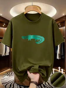 Men's Crocodile Print Casual Summer Top, Loose-Fitting Long Sleeve T-Shirt, No Zipper, Without Button, Stylish Daily Wear