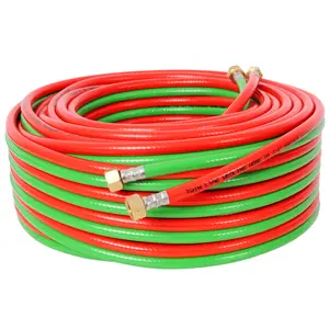 Oxygen Acetylene Hose with 9/16"-18 B fittings Welding Cutting Torch Twin Hose, 1/4-Inch * 100 Feet,Twin-Line Torch Hose for Acetylene Cutting & Welding