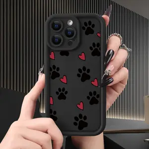 Elegant Pet Footprints Theme Pattern Case for iPhone 16 15 14 Pro Max 13 12 11 XR XS Plus Shockproof Drop Protection Rugged Durable Silicone Cover