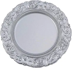 50 Pack  - 13” Round Baroque Charger Plates Plastic Gold. Bakeware