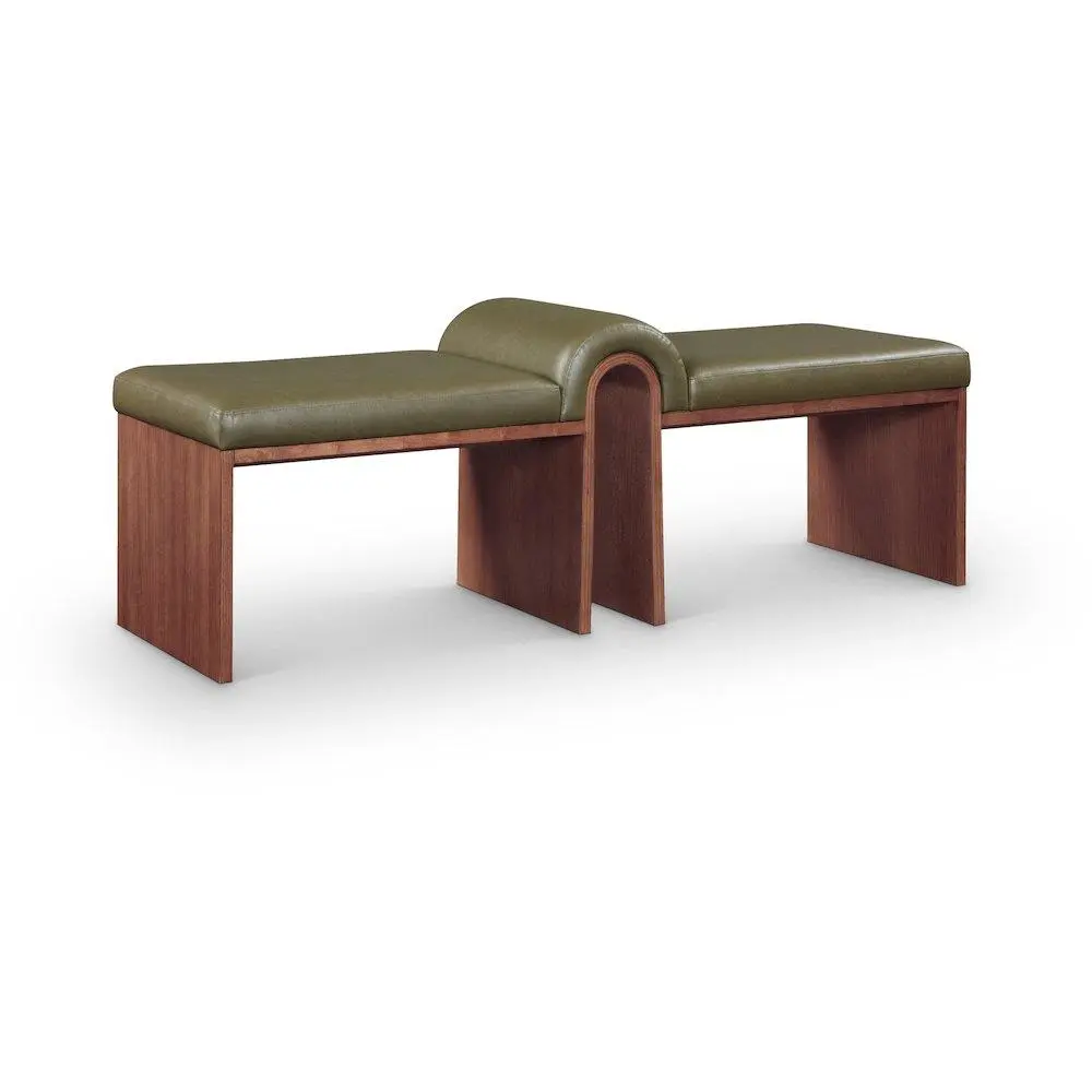Delphine Olive Vegan Leather Upholstered Bench