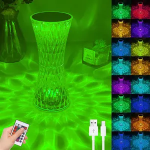 Small Waist Crystal Diamond Table Lamp, 16 Color Changing Night Lights, Touch Contronl USB Rechargeable Bedside Lamp with Remote for Kids Bedroom,College Dorm,Party Dinner Christmas Decor 