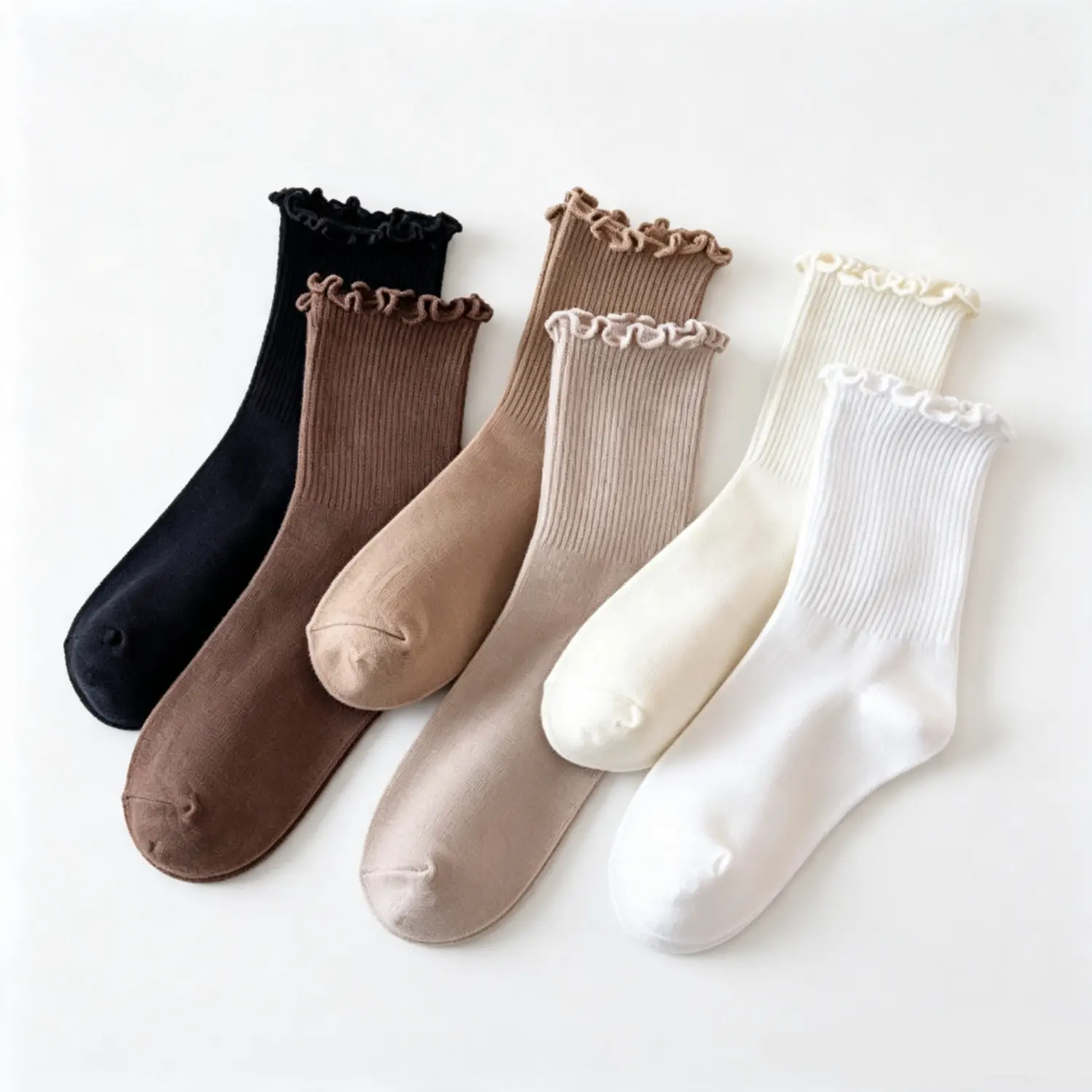 6 Pairs Ruffle Socks for Women, Cute Frilly Crew Socks | Soft Blended, Snug Stretch Fit, Elastic Cuff, Seamless Toe, Cute Trim, Mid-Calf Tube, Four Season Wear, Home Out Match - Home Improvement.