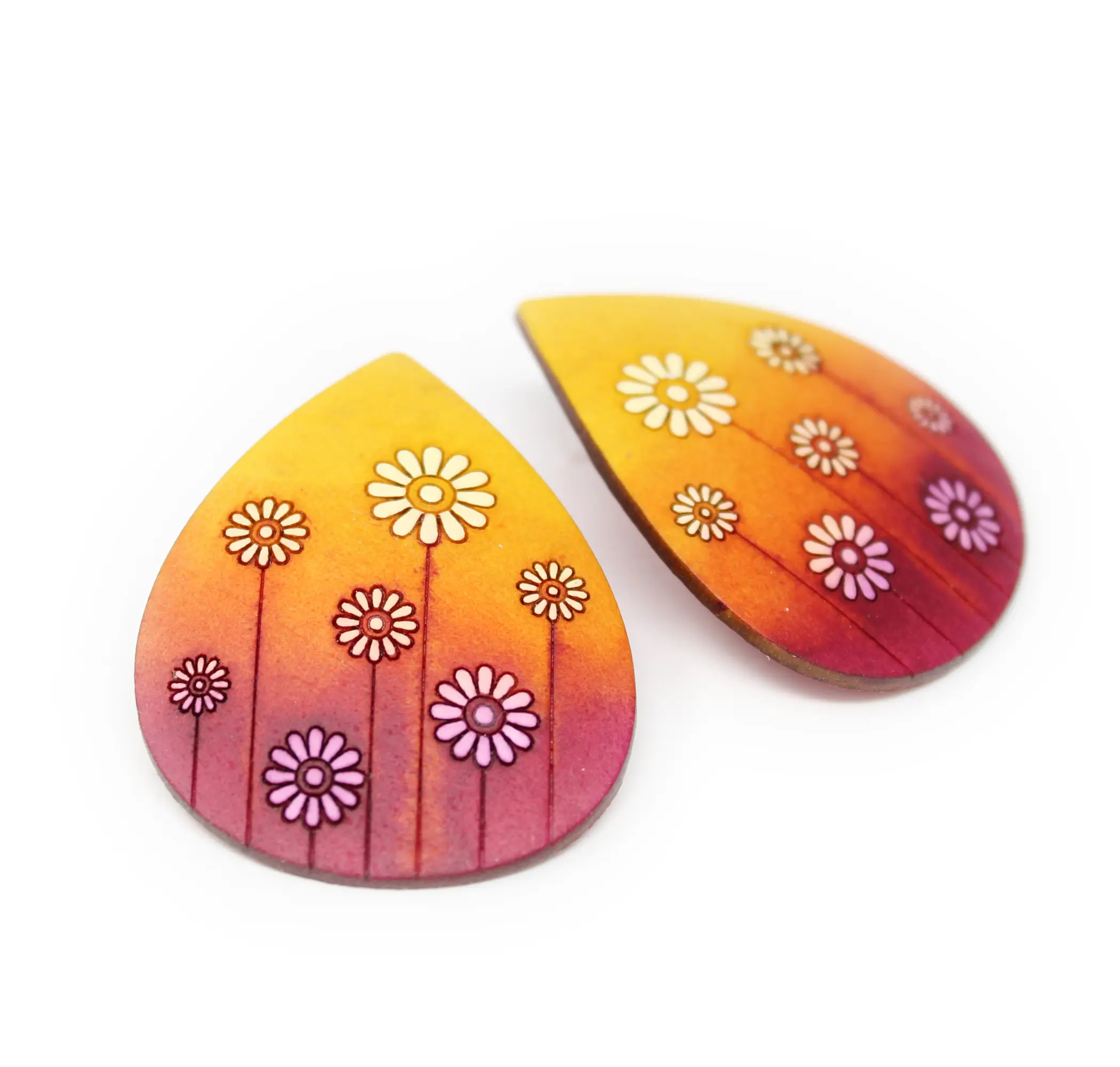 Wooden Stud Earrings Handmade, Flowers, Fair trade, Lightweight by Florama Natural Jewelry