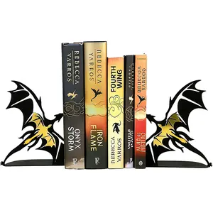 Fourth Wing Dragon Wing Bookend - 1.5mm Thick Metal Bookend with Anti-Slip Base, Fantasy Desk Decor for Books & Notebooks
