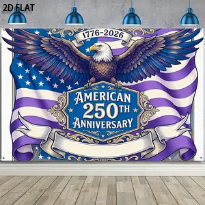 1pc 250th Anniversary Celebration Banner, Blue White Purple Gold Color Theme Background Cloth Tapestry for Party Decoration Events