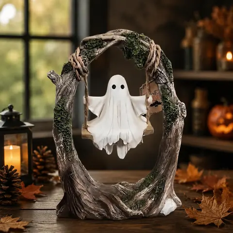 Animated Swinging Ghost Resin Decoration Figure, Weatherproof Car Interior Accessory with Vivid Details, Compact Adaptability Fits Shelves & Patios, Fade Resistant All Seasons Collectible for Halloween Decor