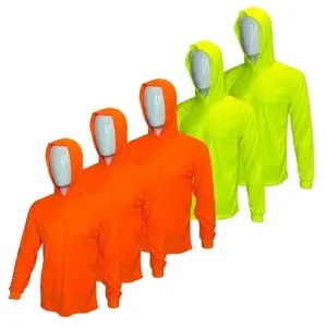 5 Shirt Pack Long Sleeve Safety Shirt with Hoodie, Quick Drying Polyester Mesh/Ultra Light Hoodie Shirt Reflective Thin Hoodie Long Sleeve
