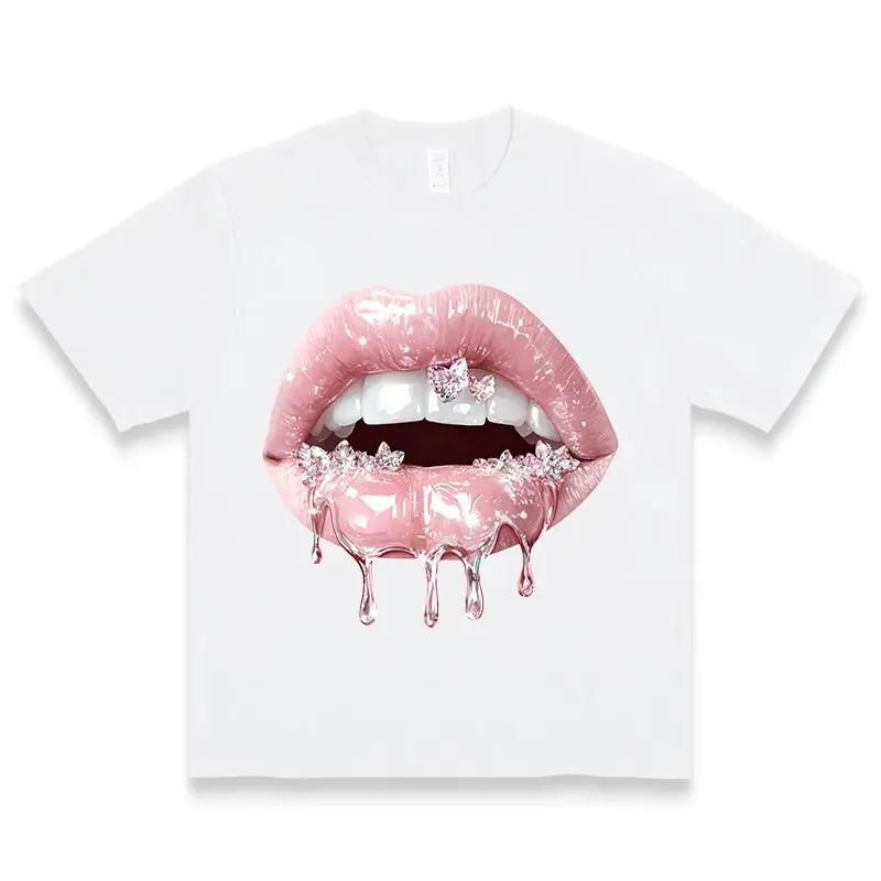 nara Women's 100% Cotton Short-Sleeve Comfy Soft Lip Print T-Shirt, Premium Digital Printing, Unisex Classic Fit, Y2K Casual Love Design, Unique Gifting Option for Everyday Wear