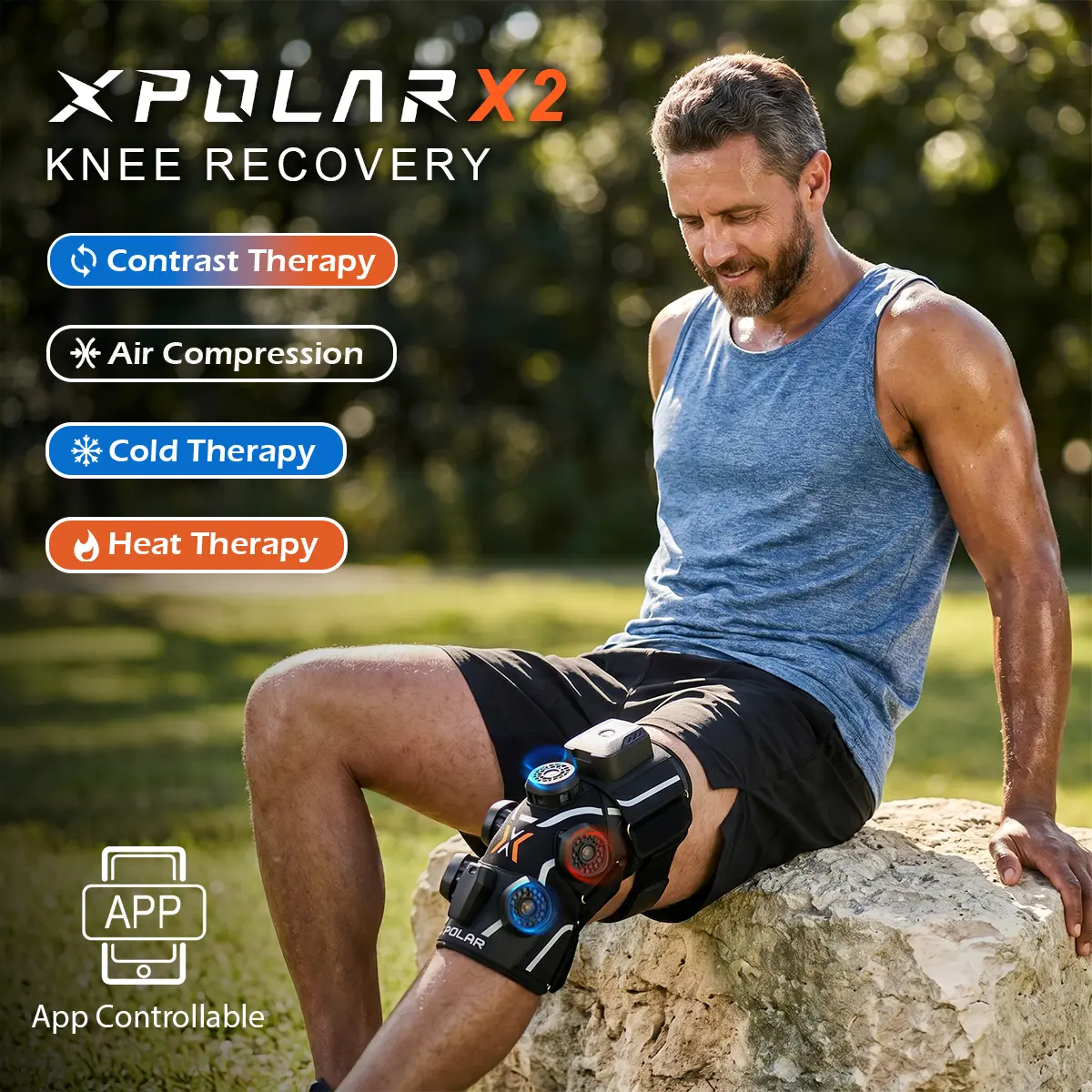 XPOLAR X2 Smart Knee Recovery Massager | Ice + Heat + Air Compression + Contrast Therapy | for Athletes Sports Recovery, Arthritis, TKR/ACL/Meniscus Post- Surgery | App-Controlled, Portable & No Ice Needed
