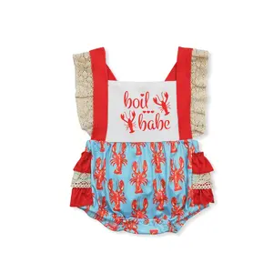 Baby Girl Boil Babe Red Cute Crawfish Bubble Ruffle Romper