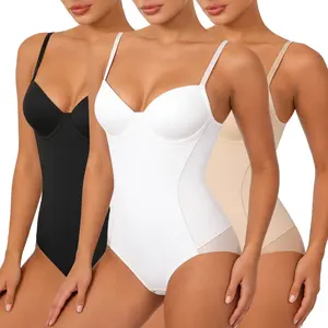 Women's 1/2/3 Piece Shapewear Bodysuit with Bra Cup, Tummy Control Full Body Shaper Elasticity Backless Shapewear Camisole Bodysuits Lady Comfort Womenswear Underwear Adjustable