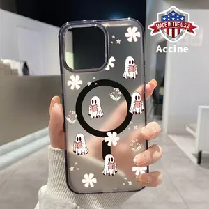 Clear Phone Case for iPhone 16 15 14 Pro Max 13 12 11 XR XS Plus E Ghostly Book - lover's Reverie Pattern Magnetic Sunction Candy Color Acrylic Back Soft Edge Cover