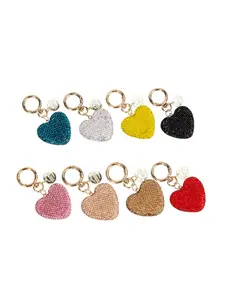 1pcs Full Diamond Heart Keychain, Trendy Peach Key Ring, Creative Personality Key Holder, Bag Charm, Women's Keychain