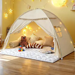 Full-Size Bed Tent for Girls & Boys – Indoor Privacy Teepee Sleeping Tent for Toddlers with Blackout Design, Breathable and Portable for Drafty Rooms, Cottage Floor Camping (Beige)