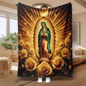 Virgin Mary Pattern Flannel Blanket Premium Flannel Material Soft Warm Cozy Lightweight Throw for Bedroom Living Room Sofa Mother's Day Valentine's Day Birthday Christmas Gift