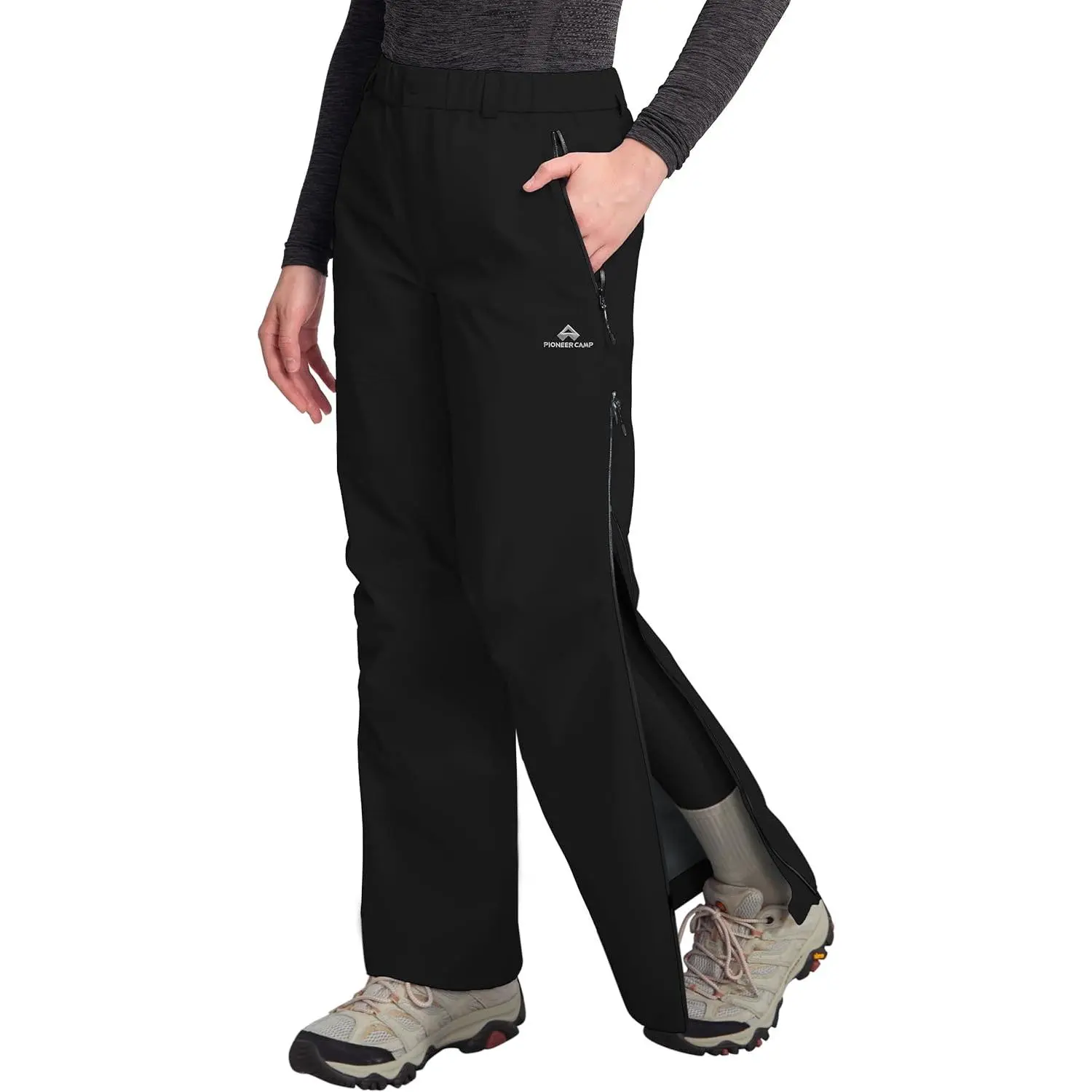 Pioneer Camp Women's 3-Layer Hardshell Rain Pants - 20000mm Waterproof, Breathable, Side Zip Outdoor Sports Trousers, All-Weather Pants, Trail-to-Peak Wear for Hiking, Skiing, Snow Activities