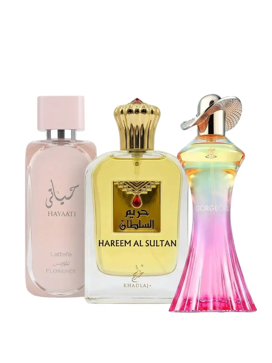 Summer Bundle for Her - Khadlaj Hareem Al Sultan Perfume 100ml , Lattafa Hayaati Florince & Bharara Gorgeous - Eau de Parfum Spray Set (3.4oz Each) Luxury Feminine Collection, 3 To 3.9 Fl Oz, Multi-Pack