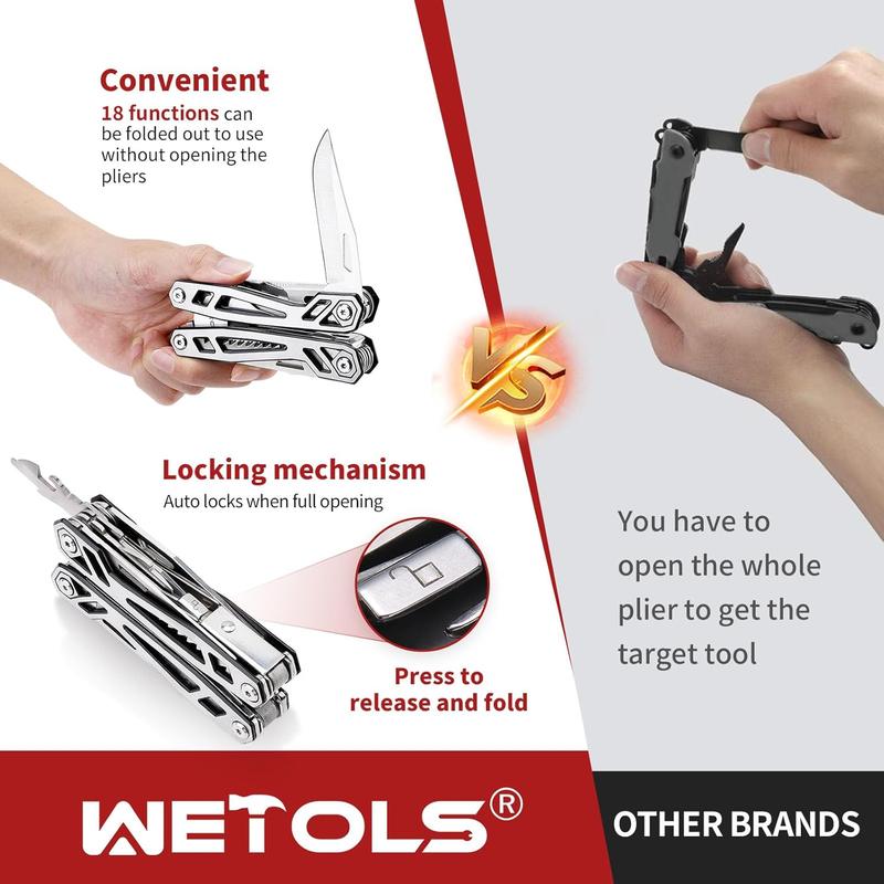 WETOLS 21-in-1 Multitools with Pocket Knife, Stainless Steel Self-locking Pliers with 8 Screwdriver Bits, Multi Tool Camping Gear, EDC Knife with Pouch for Outdoor Survival,  Gift for Christmas,New Year