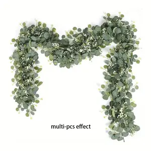 Artificial eucalyptus wreath, realistic eucalyptus green wreath, lush silver dollar eucalyptus vine, suitable for table runner center decoration, wedding arch, shower fireplace mantel decoration, Table Centerpiece, Faux Flower Wreath, Flower Garland