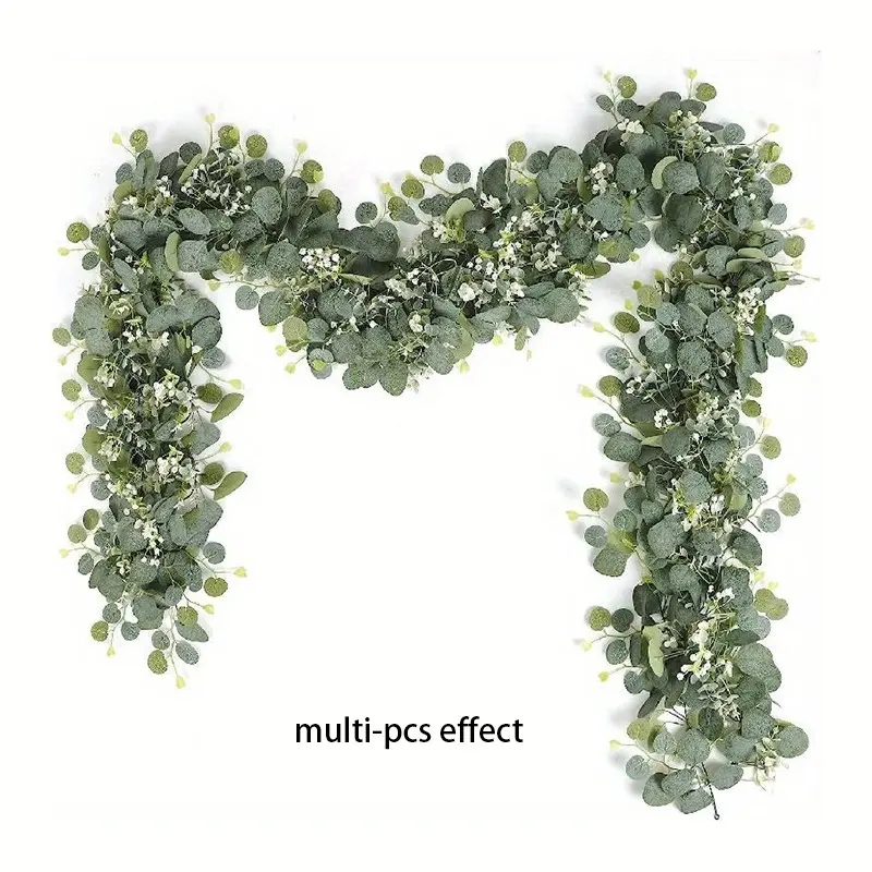 Artificial eucalyptus wreath, realistic eucalyptus green wreath, lush silver dollar eucalyptus vine, suitable for table runner center decoration, wedding arch, shower fireplace mantel decoration, Table Centerpiece, Faux Flower Wreath, Flower Garland