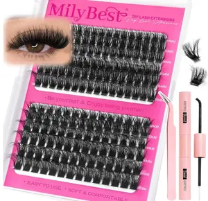 MilyBest Lash Clusters Kit 100D 150D Fluff Cluster Eyelash Extensions 10-18mm Individual Lashes Clusters D Curl Lash Extension Kit, Waterproof Thick Volume Eyelash Clusters with Bond & Seal, Tweezers