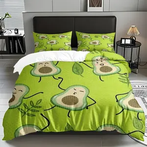 2/3 PCS Cartoon Avocado Emoji Theme Pattern Duvet Cover Set (1* Duvet Cover +1/2* Pillowcase, No Filling), Soft,Comfortable Bedding Set, Suitable For All Seasons, Machine Washable, Perfect Birthdays/New Year Gift For Family,Friends