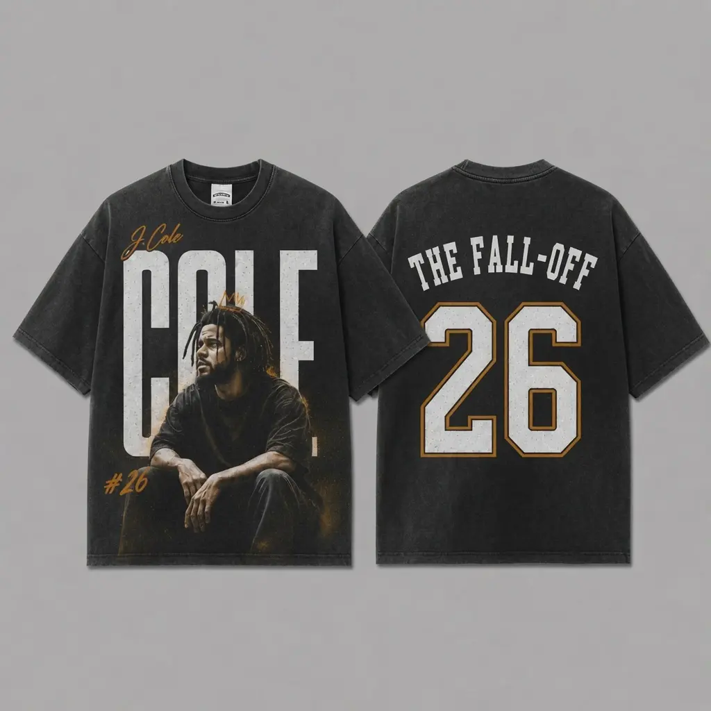 J Cole The Fall Off 2026 V2 Acid Washed Unisex Oversized Premium Cotton T-Shirt, Vintage Music Merch Washed Hoodie, Music Rap Style, New Album Gift For Fans