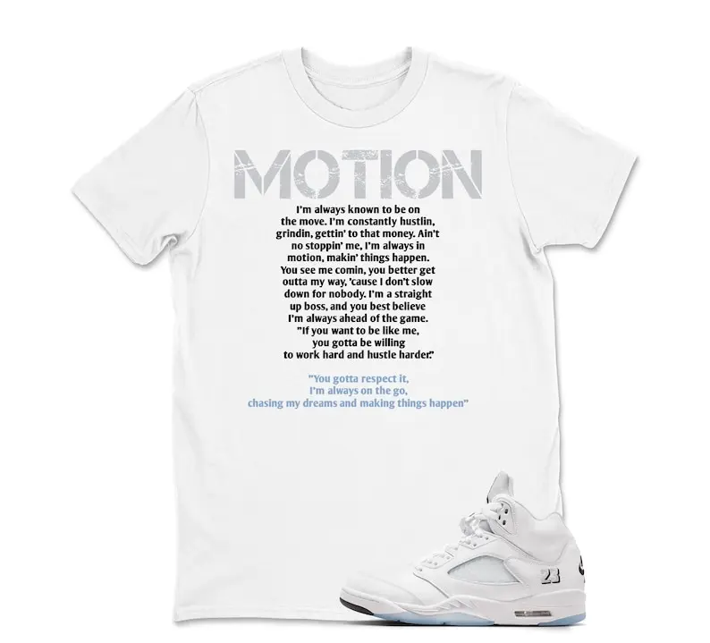 AJ5 White Metallic Matching T Shirt, MOTION Graphic Shirt, 90s Hip Hop Tee, Gift For Women and Man, Unisex T-Shirt, Sneaker Head Gift