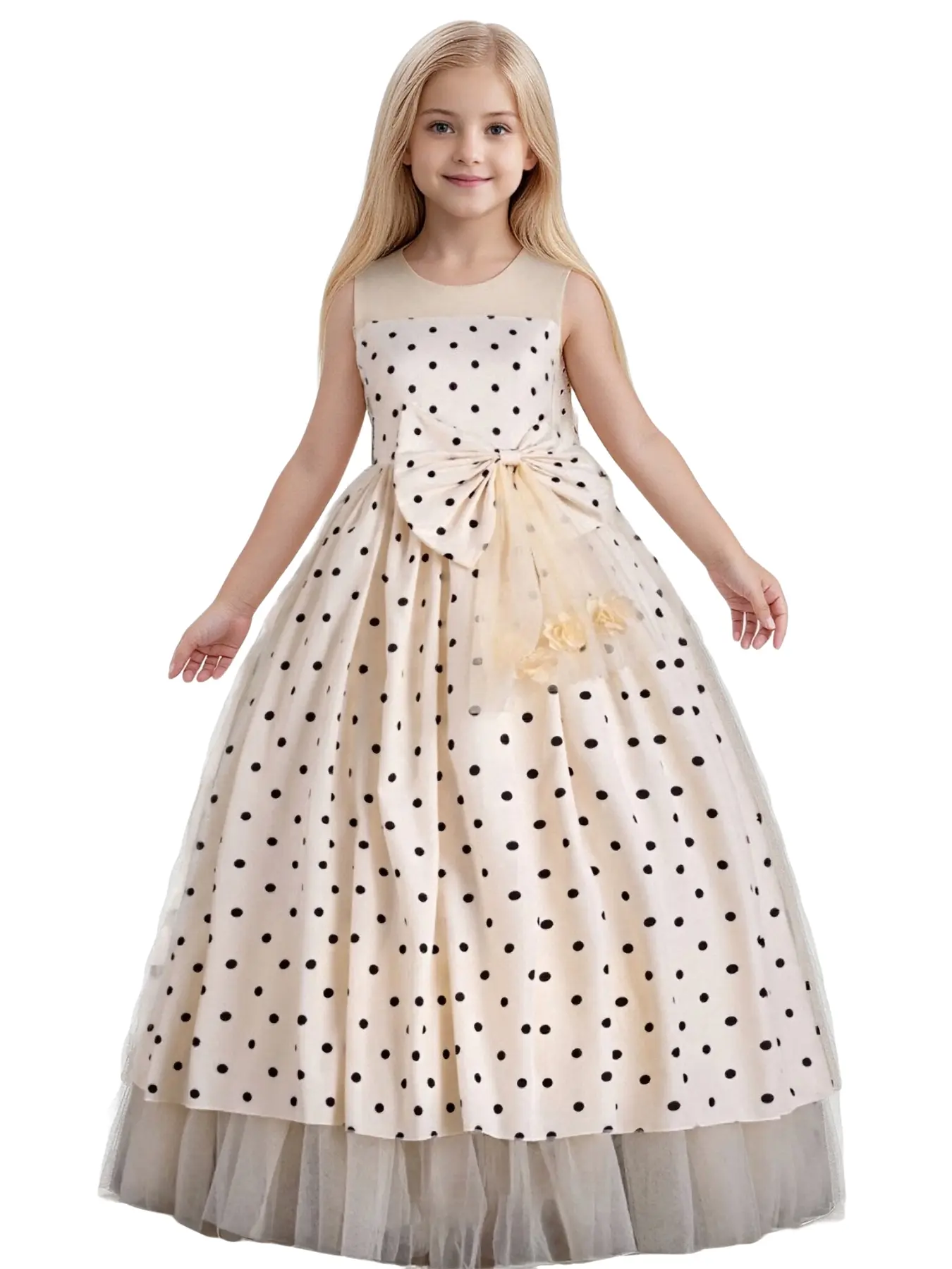 Girls Summer Dress, Flowy Polka Dot Lace Chiffon Long Skirt, Teenage Girls  Fashion, Big Bow Design, Perfect for Weddings Parties Holidays - TikTok Shop