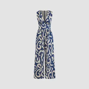 Cider [size 2-10] Woven V-neck Abstract Sleeveless Wide Leg Jumpsuit