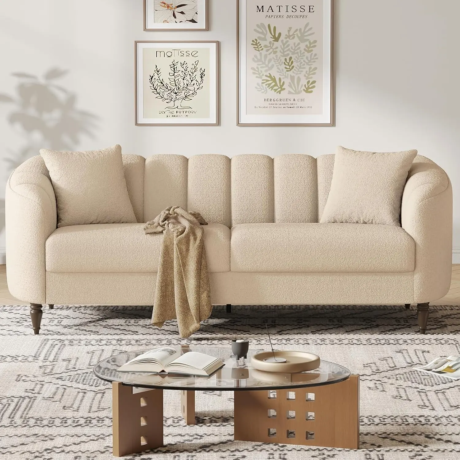 COPIAE 82-Inch Minimalist Terry Fleece Apricot Loveseat Sofa - Modern Comfy Couch with Curved Petal Design, Cloud-Like Seat, Elastic Sponge Fill, Hardwood+Metal Frame, Retro Legs, Sturdy, Requires Assembly for Small Spaces, Small House Design Living Room