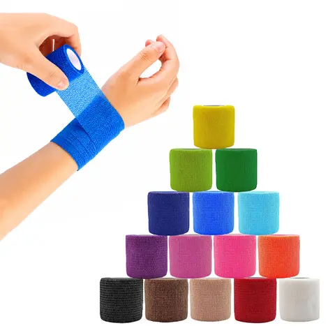 Unisex Easy-to-Use Self-Adhesive Elastic Fabric Wrist Bandage Wrap - 2x5yd Flexible, Breathable Soft High-Stretch Sports Tape for Adults (6/15 Rolls, 15pack Multi-Colored) for Carpal Tunnel, Sprains, Tattoo Grip Support