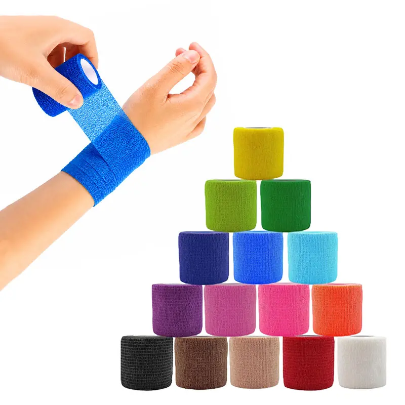 Self-Adhesive Elastic Wristbands (2 in x 5 yds, 6 Rolls/15 Rolls per Pack) - Unisex Adults' Flexible Wrap, Breathable Elastic Fabric, Multi-Colors, for Sports Protection, Sprain Relief