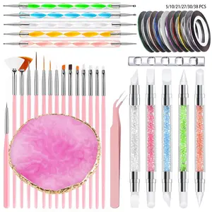 Nail Art Brush Tool Combo Set, Manicure | Includes Nail Art Brushes / Palette / Double-Ended Carving Pens / Dotting Pens / Brush Stand / Tweezers / Decorative Threads | Ideal for Beginners & Professional Nail Artists