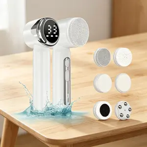 Rechargeable Waterproof Facial Cleansing Brush with LCD Screen, All-In-One Face Scrubber for Exfoliating, Cleansing & Massaging, Safe for Sensitive Skin