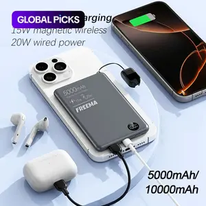 Ultra-thin wireless magnetic power bank, Wireless Battery Pack, USB, 5000mAh/10000mAh, PD20W fast charging, supports charging Apple Watch & earphones, digital battery display, compatible with Apple 17/16, Samsung, Google