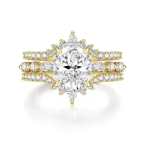 EAMTI 14K Gold Plated Bridal Ring Sets 3CT Oval Cut Cubic Zirconia Engagement Promise Rings for Her Wedding Bands for Women