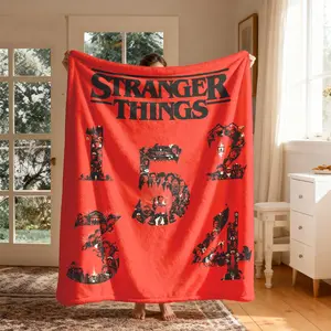 Stranger Things Season Group Theme Flannel Blanket, Large Size, Soft Lightweight Warm, Cozy Throw Blanket, Perfect for Bed Sofa Office Camping Travel