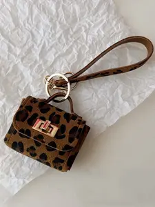 Leopard Print Mini Leather Multifunctional Wristlet Keychain, Earphone Bag Pendant, Coin Purse Holder, Organizer Clip, Women's Accessory