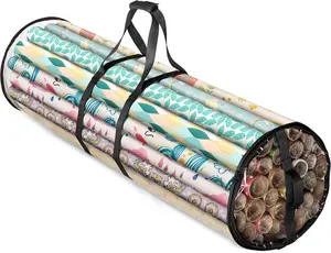 Round Christmas Gift Wrapping Paper Organizer Storage - 40 Inch Gift Wrap Storage Containers - Wrapping Paper Holder, Clear PVC Waterproof, Fits 25 Standard Rolls - Black