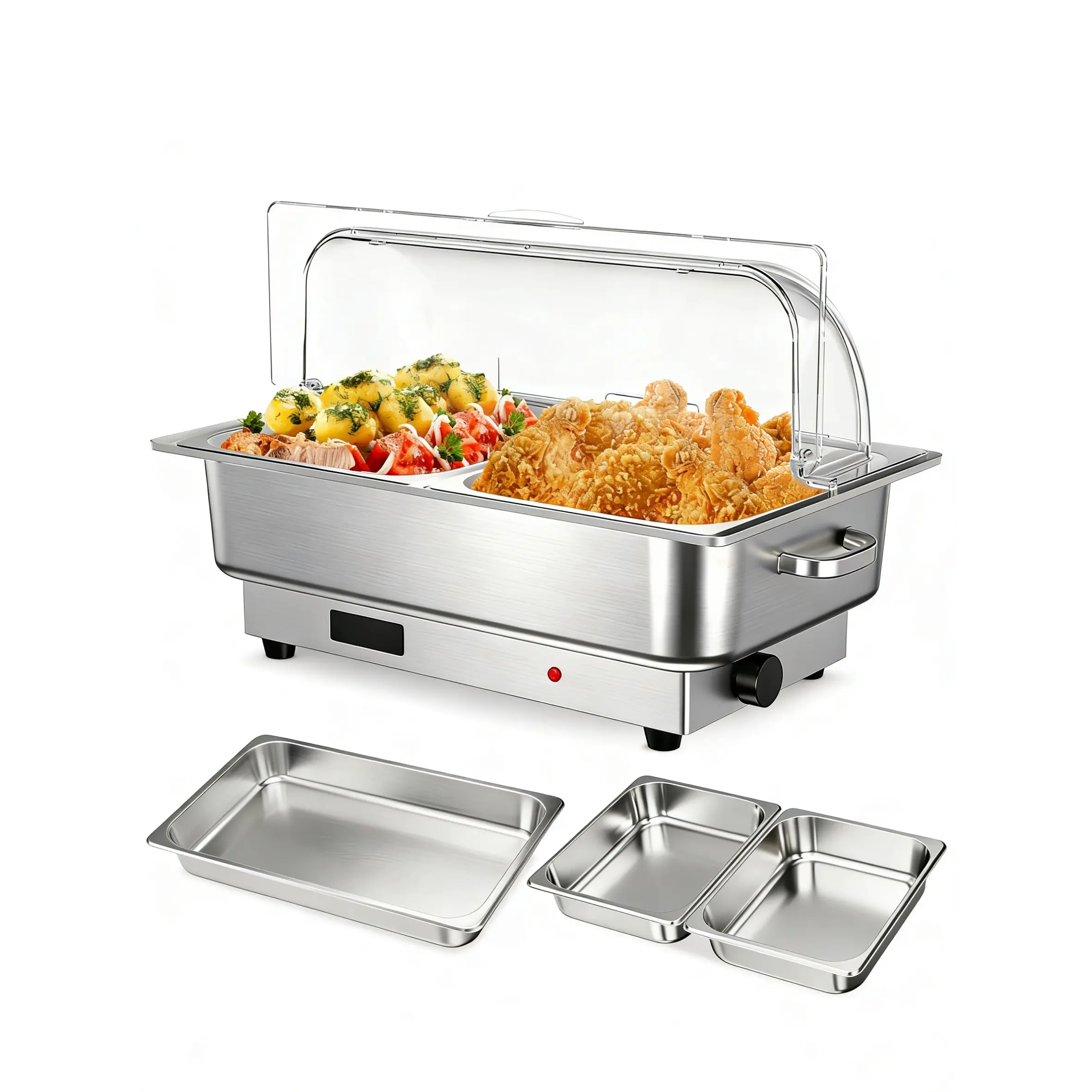 Electric Chafing Dishes Set 9QT Buffet Servers and Warmers Digital Display Temperature Warming Tray Stainless Steel Food Warmer for Parties Commercial Food Steam Table