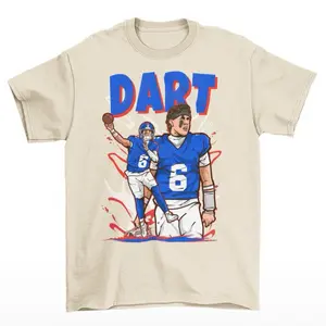Jaxson Dart Cartoon Style New York Football T-Shirt - Men’s Adult Sizes, 100% cotton tee, unisex style