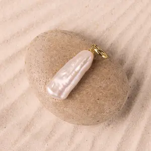 Long Baroque Pearl Charm by Caitlyn Minimalist - Dangling Pearl Pendant Charm - Perfect for Charm Bracelet & Charm Necklaces - Gemstone Jewelry - Best Friend Gift