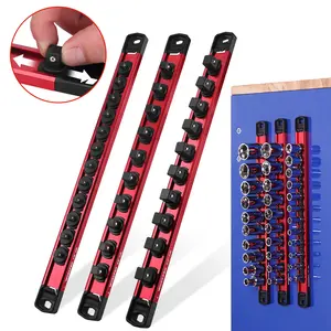 WORKPRO Magnetic Socket Organizer Set, 1/2" 3/8" 1/4" Drive Aluminum Alloy Socket Holder with Removable Socket Clip for Quick Customization, 3PC Socket Rail for Tool Box Drawer (Socket Excluded)