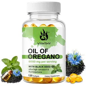 VYHTHY Oil of OreganoSoftgels 6000mg Per Servingwith 200mg Black Seed Oil,20:1 High Extract withCarvacrol & Thymoquinone,Supports Immune & SkinHealth, 120 Softgels