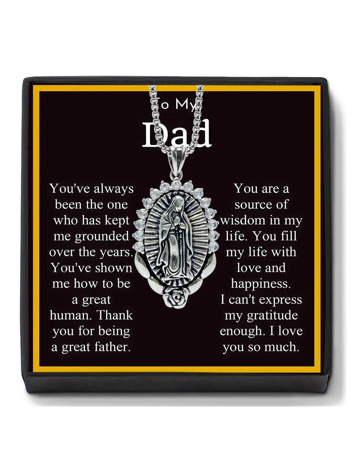 Virgin Mary Miraculous Medal Necklace With To My Dad Message Card, Our Lady of Guadalupe Faith Pendant Necklace, Bible Verse Prayer Father's Day Birthday Jewelry Gift for Dad Brother Husband, Chain Necklaces