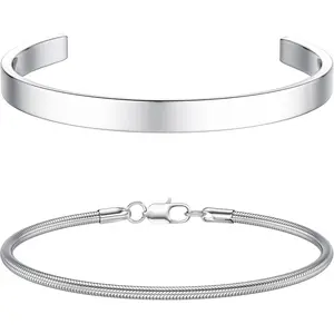 CASSIECA Mens Bracelets Stackable Bracelet for Men Cuff Snake Rope Cuban Link Chain Bracelet Set 19/21cm Mens Jewelry Gifts for Dad Boyfriend Husband Son Men's Accessories