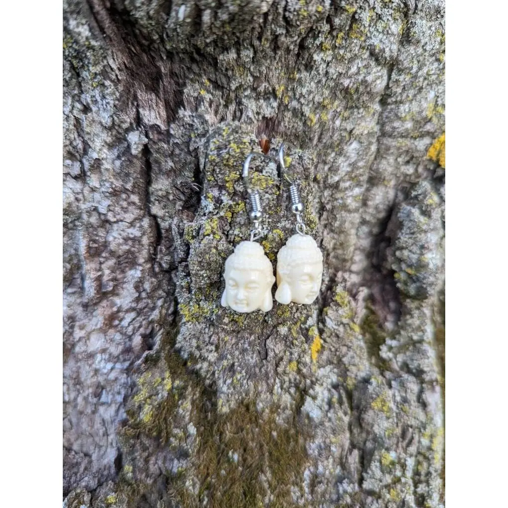White Buddha Earrings Gifts for Buddhists Buddhist Accessories Hippie Gifts Boho Dainty Buddha Earrings Ceramic Buddha Earrings Stone Buddha